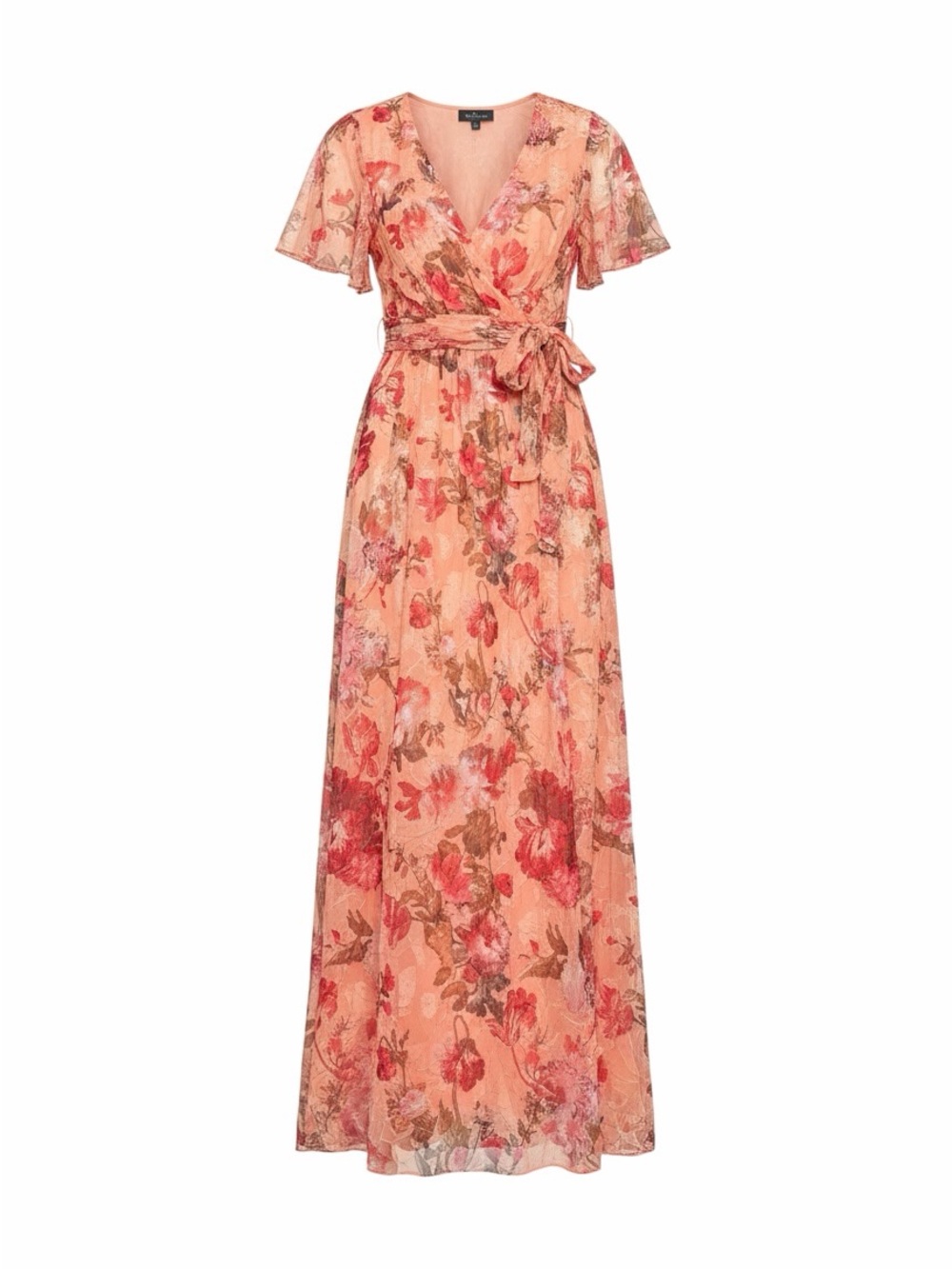 Adrianna Papell Peach Floral Wrap Maxi Dress